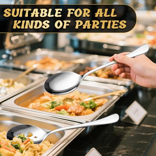 10-Inch 8 Piece Serving Spoon Set - 4 Large, 4 Slotted Silver