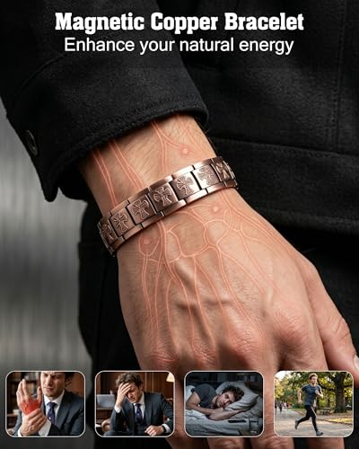 Trinckle Copper Magnetic Bracelet for Men with 5X Strength 5000Gauss Magnet