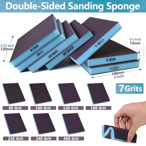 KQCXIK 18-pack wet dry sanding sponges, 240 grit foam blocks sandpaper set