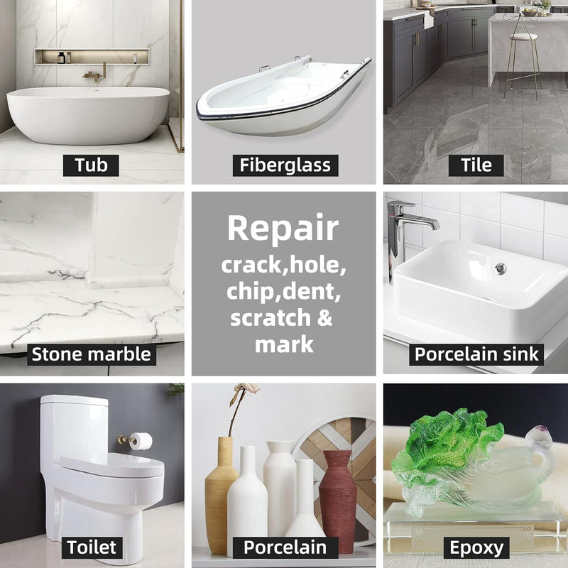 Fiberglass Tub Repair Kit (Color Match), Porcelain Sink, Fiberglass Shower and Acrylic Bathtub Repair Kit White, Quick to Fix Cracks, Chips, Dents, Holes on Bath Tub & Toilet, Almond/Biscuit/Bone