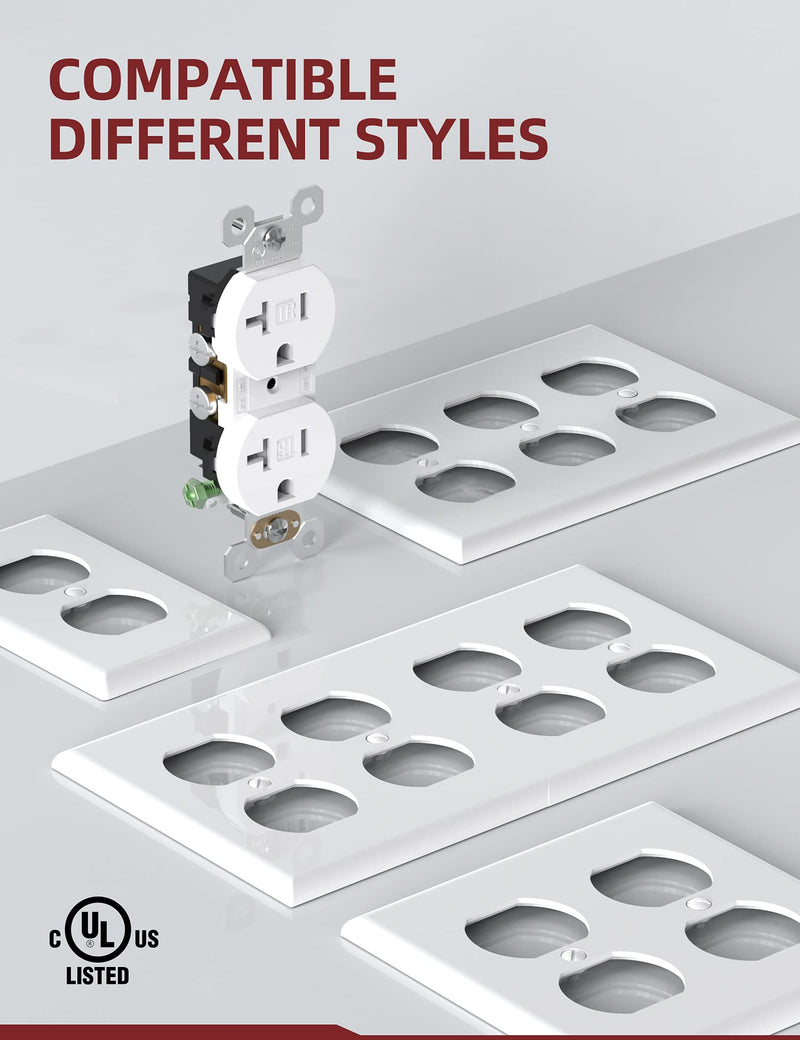 [Australia - AusPower] - AIDA Duplex Electrical Receptacle Outlets, 20Amp 125V Wall Outlet, Residential, TR, 3-Wire, Self-Grounding, UL Listed, Push & Side Wire, White (10 Pack) 10 Pack 