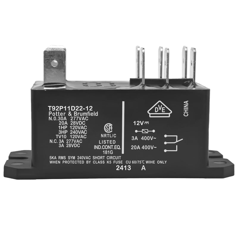 T92P11D22-12 Power Relay (Pack of 2) - DPDT, 12V DC Coil, 30A 120/277VAC General Purpose Relay