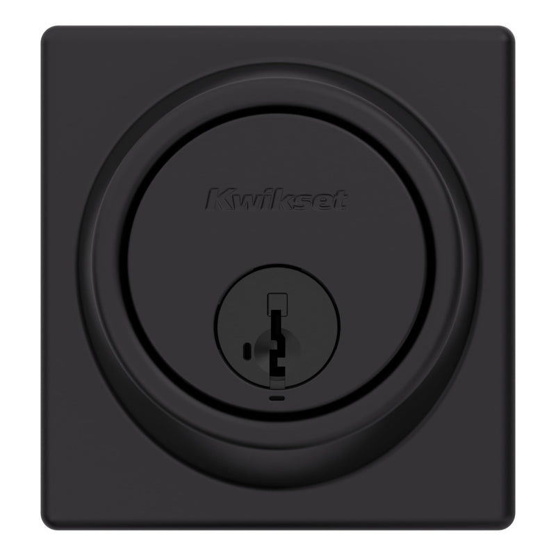 Kwikset 817 Deadbolt Lock, Matte Black Square Exterior Keyed Front Entry Door, Pick Resistant SmartKey Rekey Security, Single Cylinder Dead Bolt, with Microban Protection Contemporary New