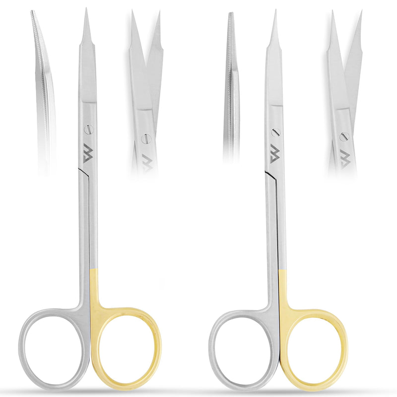 [Australia - AusPower] - Goldman Fox Scissors Suture Straight and Curved Scissors 13 cm Surgical Scissors Set of Two (Super Cut Serrated Blade) for Cutting Gingival Tissues | Premium Quality Japanese Stainless Steel 