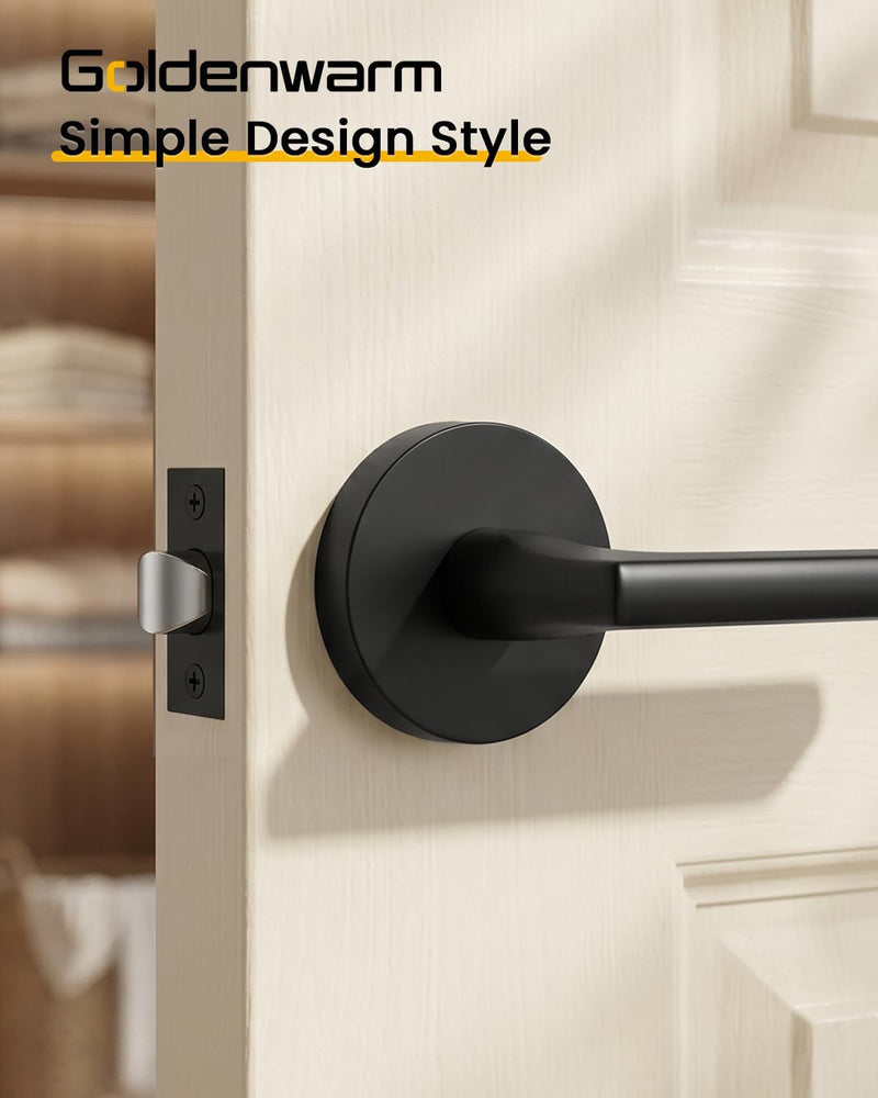 Goldenwarm Black Closet Door Handles, Zinc Alloy Passage Interior Door Handle, Matte Black Door Handles for Closets, Hallways, Heavy Duty Modern Door Levers (1 Pack) 1