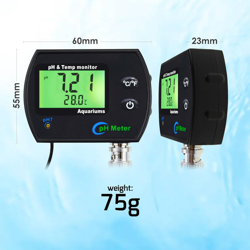 2 in 1 pH & Temperature Monitor, pH Meter with Backlight Function, Dual Display 0.00~14.00pH °C/ °F Water Quality Tester pH Monitor for Water, Fish Tank, Aquarium, Hydroponics, Pools pH/Temp Meter