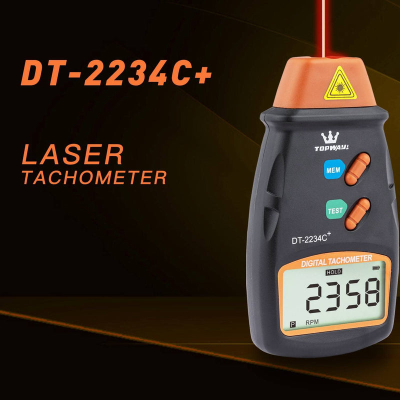 [Australia - AusPower] - TOPWAY Digital Tachometer, Handheld Non-Contact Digital Photo Tachometer RPM Tester, LCD Display, Measuring Range 2.5RPM - 99,999RPM, for Motors, Wheels, Fans, with Carrying Bag 312752 