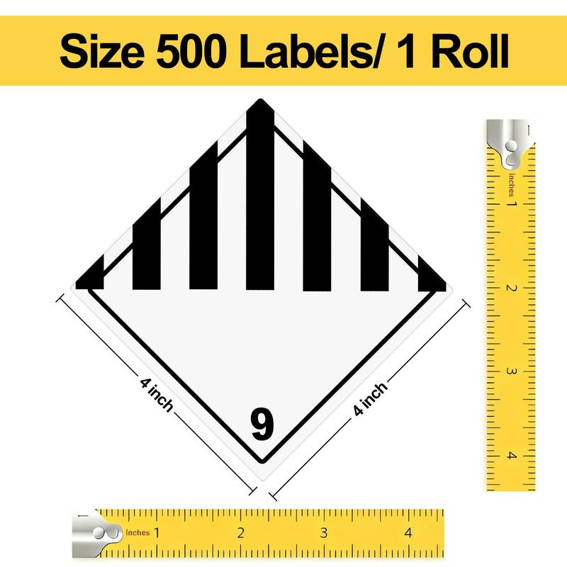 500 Pcs Hazard Class 9 Miscellaneous Dangerous Materials Labels 4 x 4 Inch Square Hazard Adhesive Shipping Labels for Transport Shipping 500