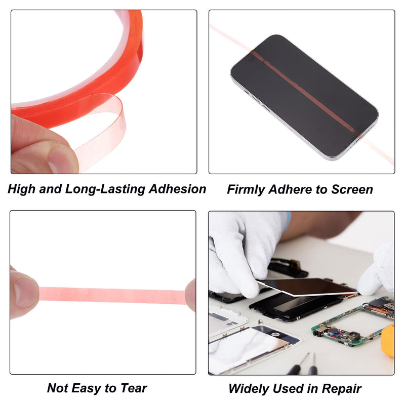 MECCANIXITY 20mm x 10m Phone Repair Adhesive Tape LCD Screen Repair Sticker Double Sided for Cell Phone Tablet Laptop Clear Red 1