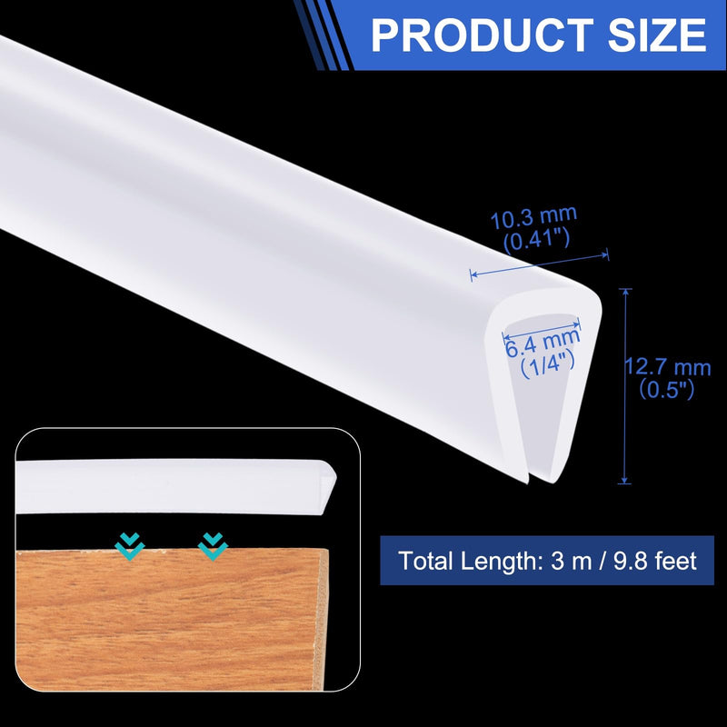 YOKIVE Clear Rubber U Channel Edge Trim, Silicone Door Seal Strip 1/4" Slot Fit for 7/32"-9/32" Edge | Metal Edge Guard Protector Great for Plywood, Glass, Sheet Metal (10-Feet) 1/4 Inch