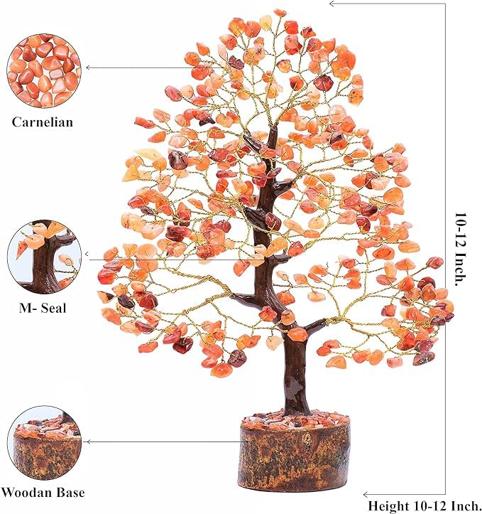 WC Carnelian Chakra Tree of Life - Crystal Tree with 300 Beads for Positive Energy, Sacral Chakra Healing, Good Luck Gift Feng Shui Decor Carnelian Chakra Tree-300 Beads