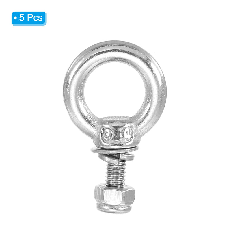 [Australia - AusPower] - PATIKIL M4 x 10mm Lifting Shoulder Eye Bolt, 5Pcs 304 Stainless Steel Lifting Ring Threaded Eyebolt with Nuts Washers for Hanging Hammocks Articles 5 