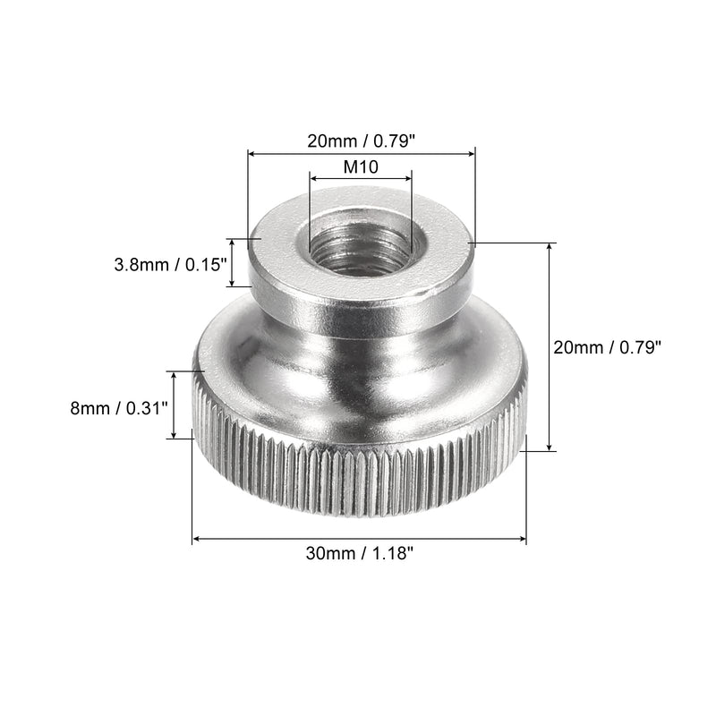 [Australia - AusPower] - uxcell Knurled Thumb Nuts, 4pcs M10 x D30mm x H20mm 304 Stainless Steel Knurled Nut with Collar High Head Blind Hole Knurled Thumb Nuts for 3D Printer Parts M10 x 30mm x 20mm 4 