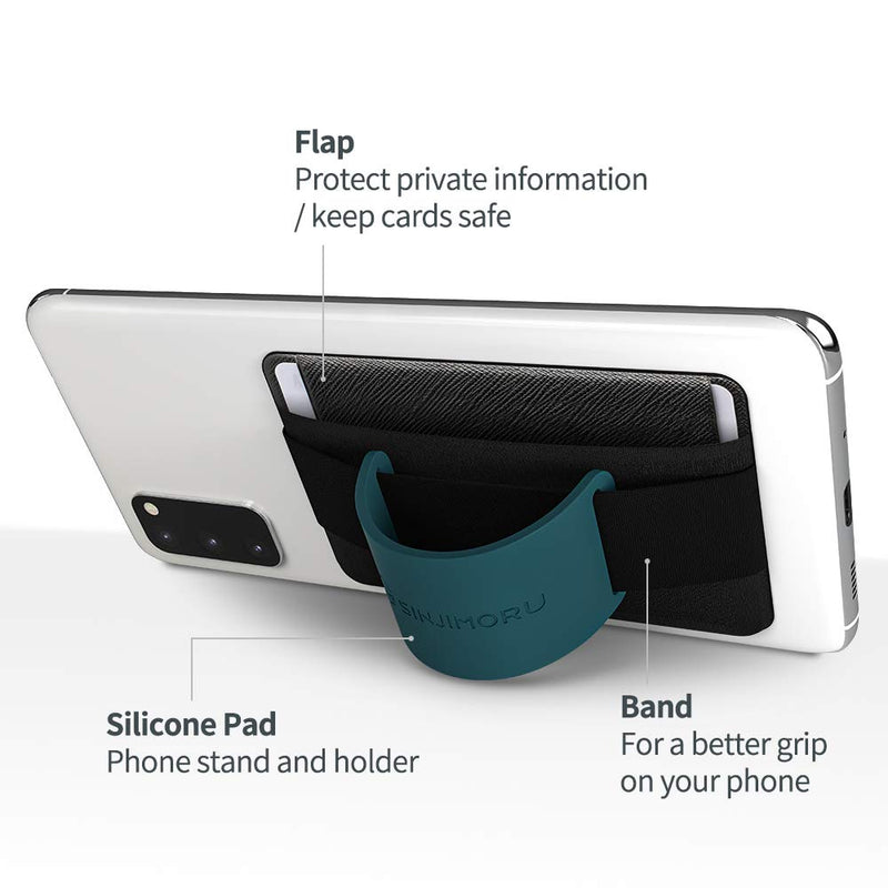 [Australia - AusPower] - Sinjimoru Phone Grip Card Holder with Phone Stand, Secure Stick on Wallet for iPhone with Kickstand for Table. Sinji Pouch B-Grip Silicone Clementine 