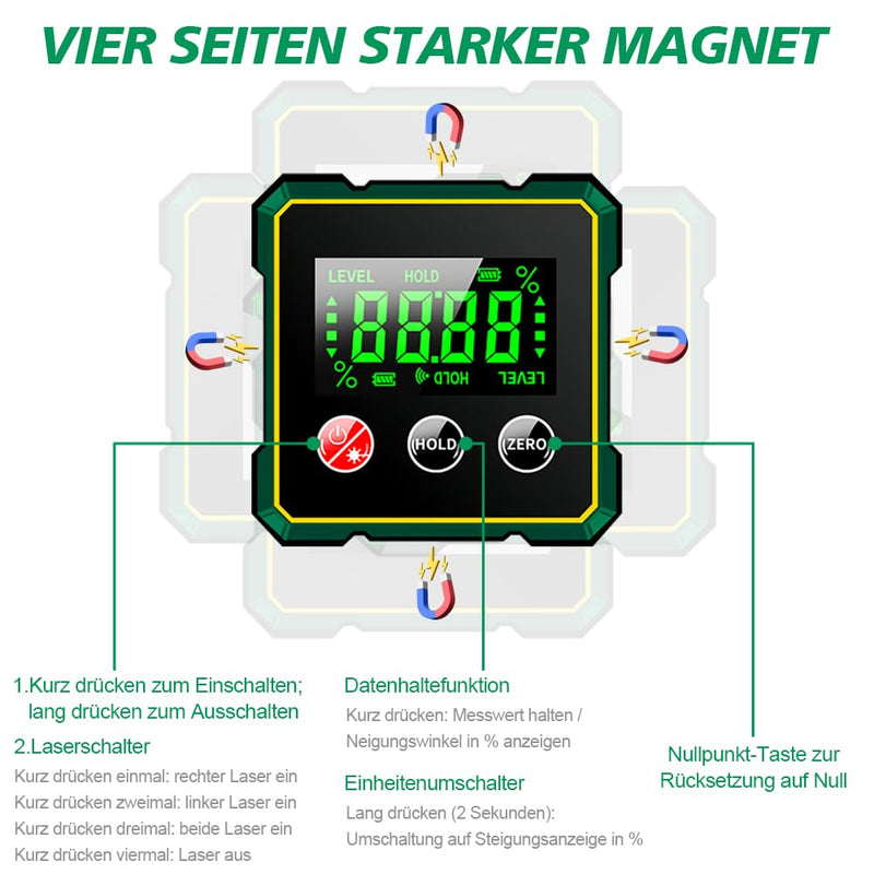 [Australia - AusPower] - SOARFLY Digital Protractor Inclinometer with LCD Display, IP54 Waterproof, 0.1° Accuracy, 4-Sided Magnet, Digital Spirit Level Protractor Digital for Woodworking, Construction DIY 