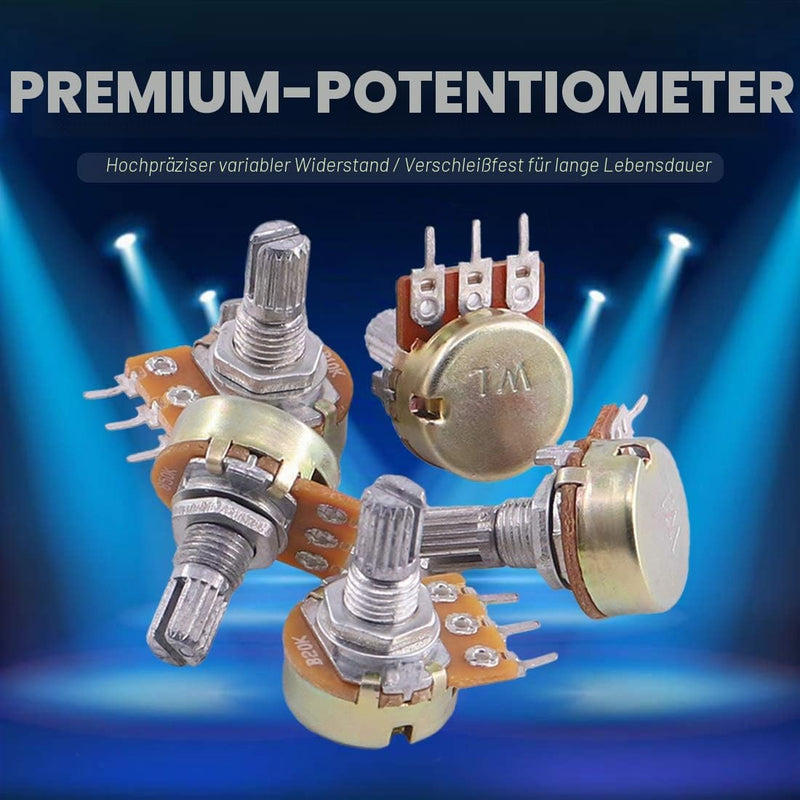 Swpeet Linear Rotary Potentiometer B5K 10K 20K 50K 100K Ohm with 20 Aluminum Knobs of 3 Different Types (WH148) and 40 Retouching Discs and Nuts