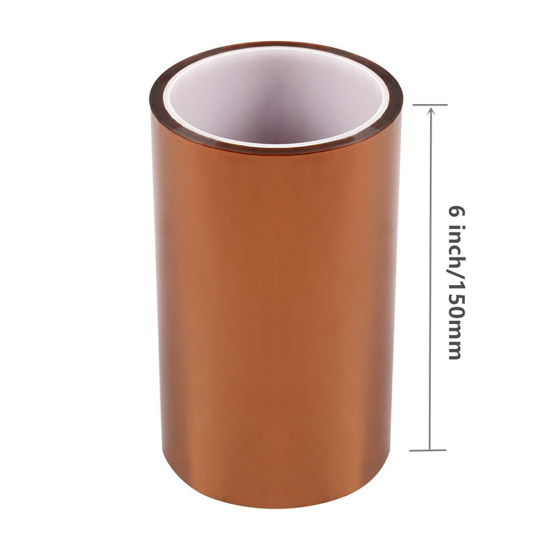 High Temperature Tape, 6 inch (150mm) X 108 FT (33M) Polyimide Resistant Tape Silicone Adhesive for 3D Print Platform, Soldering,