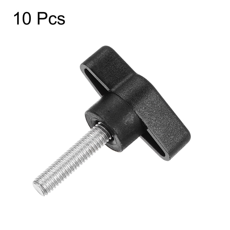 [Australia - AusPower] - HARFINGTON 10pcs Wing Knobs M6 x 25mm Male Thread Plastic Tee Stud Knobs T Threaded Handles Hand Clamping Tightening Thumb Screws Thumbscrew, Black 