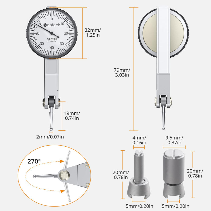 [Australia - AusPower] - Neoteck Lever Dial Indicator with Magnetic Stand Magnetic Base Measuring Probe 0-0.8 mm Accuracy 0.01 mm Central Clamping Dial Indicator Holders for Dial Gauge 