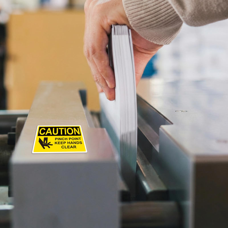 10 Pcs CAUTION Pinch Point Keep Hands Clear OSHA Label Decal - 5 x 3.5 Inch Vinyl Safety Warning Sign Stickers for Industry Machinery Workplace