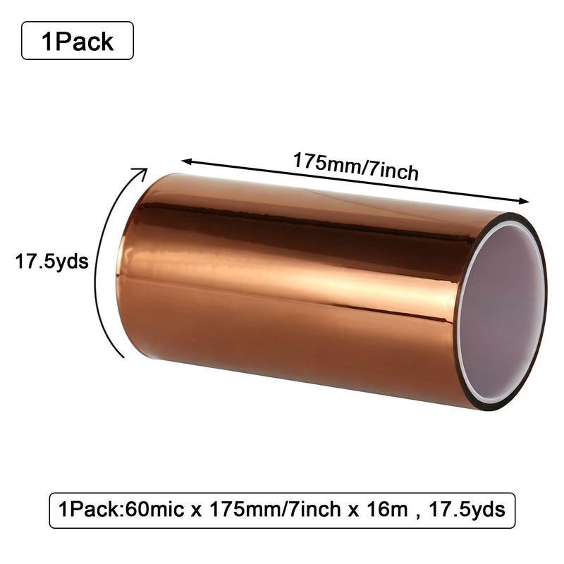 BOMEI PACK Polyimide Tape, 1 Pack High-Temperature Resistant Tape 7inch x 16m(54ft), No Residue Heat-Resistant Tape for Electric Task, 3D Printing, Soldering, Sublimation, Masking 7 inch