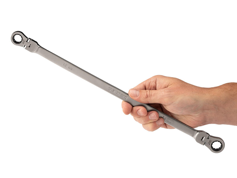 TEKTON 12 x 14 mm Long Flex Head Ratcheting Box End Wrench | WRB36412 15/32 x 9/16 in.