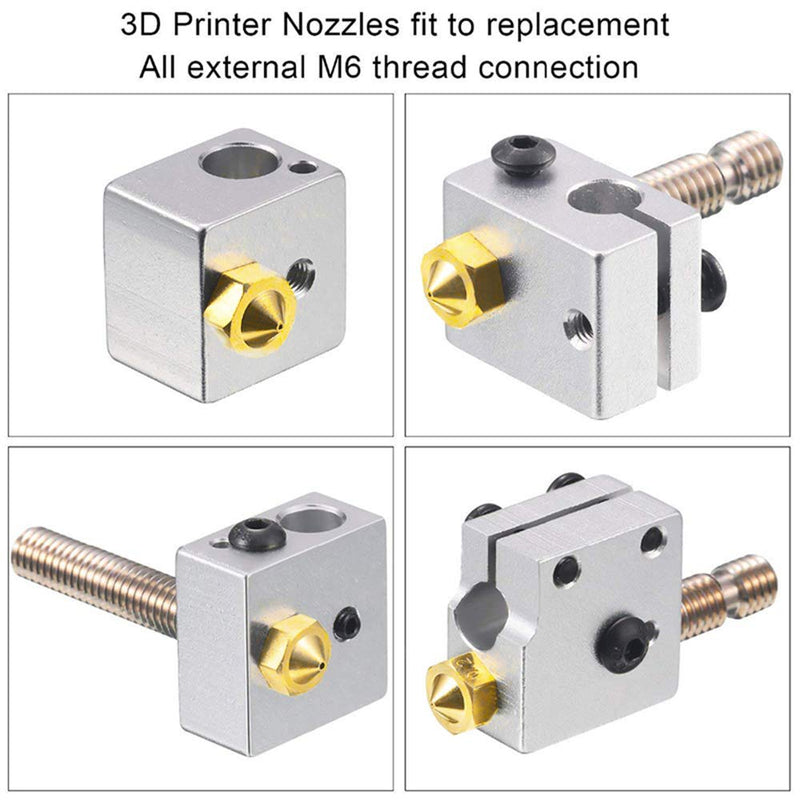 Aokin 16 Pcs Extruder Nozzles 3D Printer Brass Nozzles for E3D V5 V6 0.2mm 0.3mm 0.4mm 0.5mm 0.6mm 0.8mm 1.0mm for 1.75mm Filament 3D Printer 16Pcs mix nozzles