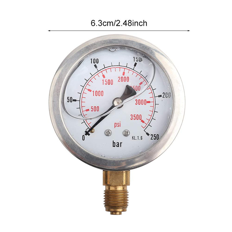 [Australia - AusPower] - Liquid-filled hydraulic pressure gauge 0-3750PSI 0-250 bar pressure gauge, 2.5 inch dial display, G1/4 thread connection 