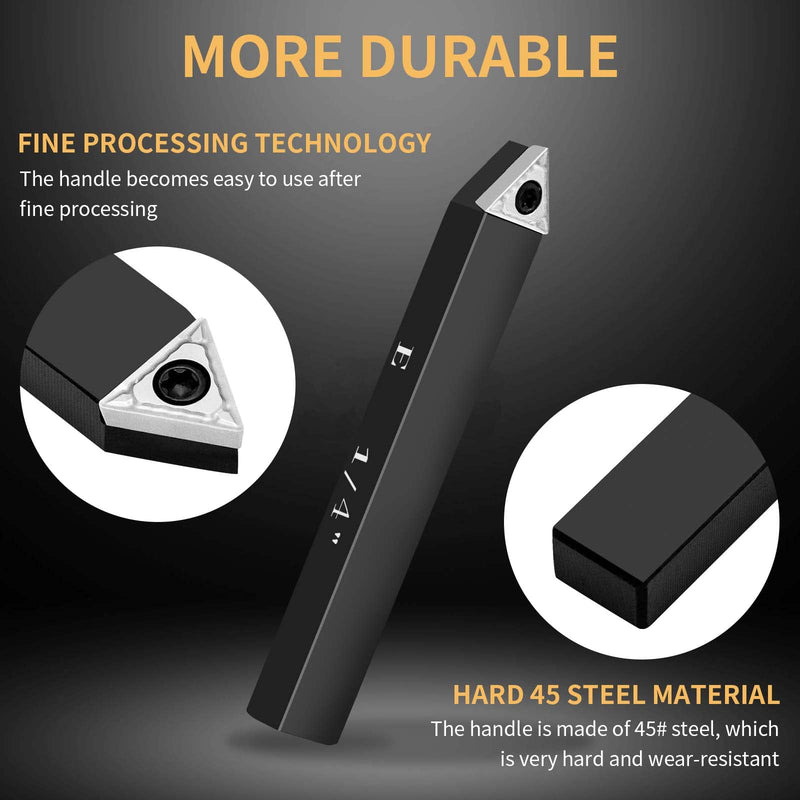 [Australia - AusPower] - 1/4" Indexable Carbide Turning Inserts Holder Set for Machining Lathes, 5 Pcs Set Metal Lathe Tools Inserts Bits with Carbide Inserts TCMT090204. 1/4 in 
