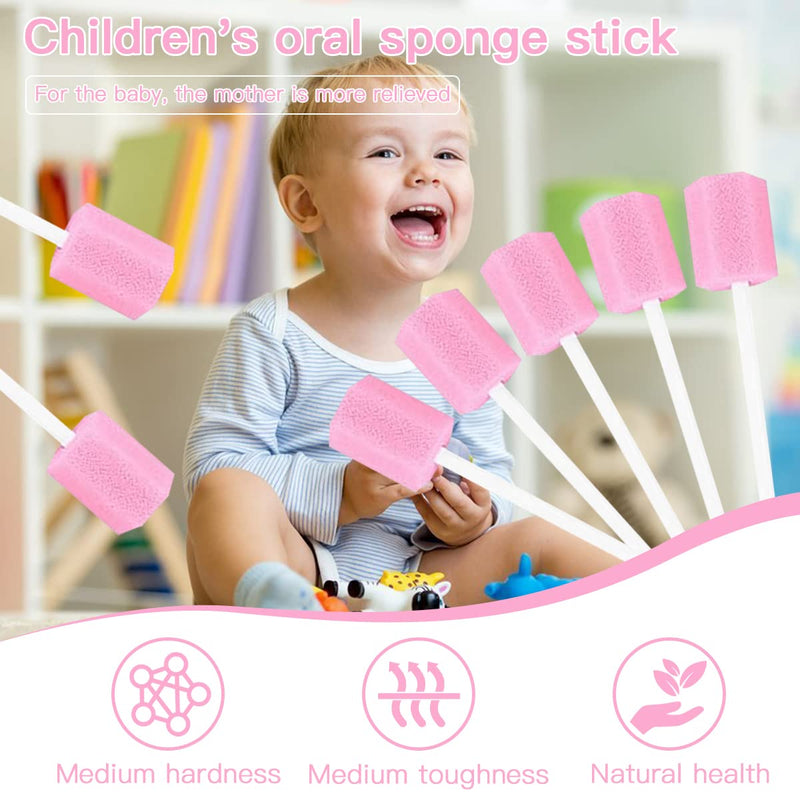 Pack of 100 Cleaning Mouth Swabs, Sponge Mouth Swabs, Mouth Care Sponge, Mouth Sponge Sticks, for Daily Oral Care and Household Supplies of Adults, Children or Pets (Pink) Pink