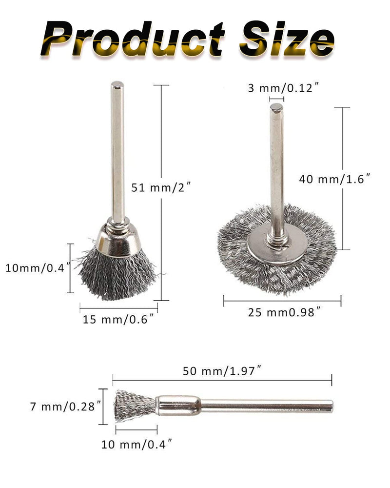 Rocaris Wire Buffing Wheel Brush Set, Wire Brush Set 1/8" Shank for Rotary Tools Accessories Polish Clean Tools, 120 Pack