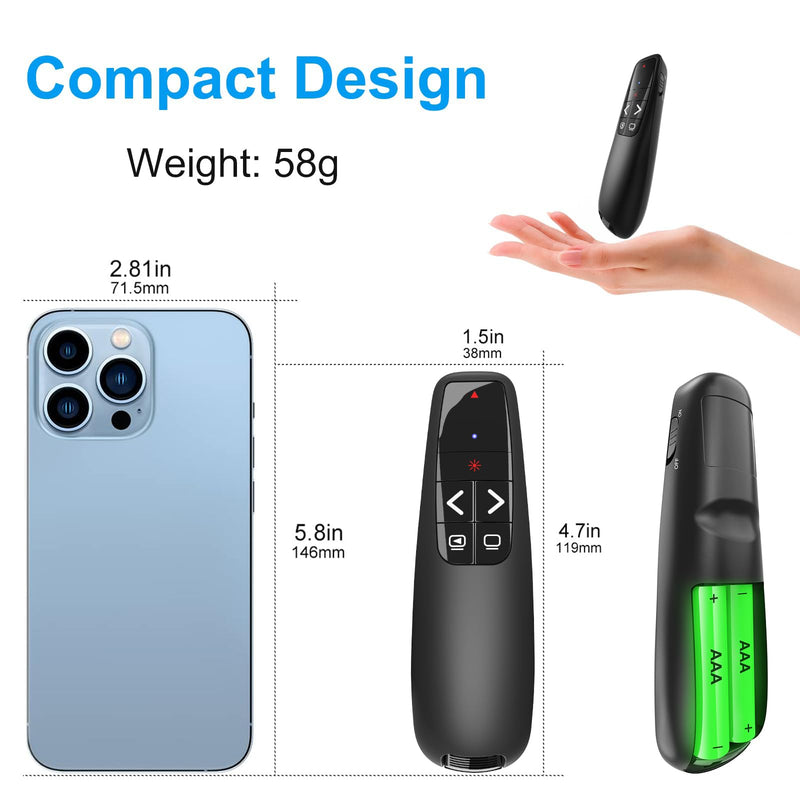 [Australia - AusPower] - Wireless Presentation Clicker PowerPoint Presenter Remote : USB Type C Clicker with Red Laser Pointer Long Range PPT Control -Power Point Google Slide Advancer for Mac Laptop PC Computer Keynote Red Light 