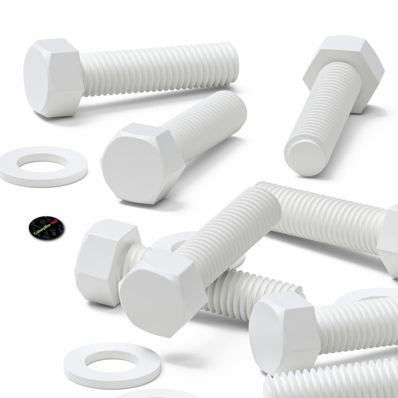 [Australia - AusPower] - 20x White Hexagon Head Screws Polypropylene (PP) Plastic Nuts, Washers, Bolts, Hex Head, M10 x 40mm, Fastener, 3/8 x 1 37/64 