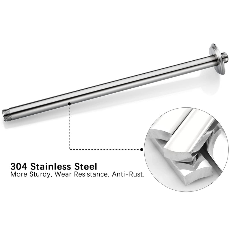 16 Inch Shower Arm and Flange Brushed Nickel, Ceiling Mounted Shower Arm for Rain Shower Head 16 Inches