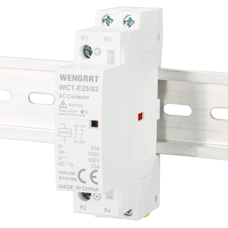 Wengart WCT-E25 DC Contactor 24 V, 2-Pin Normally Closed (2NC), 25 A Installation Contactor for DIN Rail, Hum-Free & Energy-saving, Optimised for 24 V DC System Control Panel 2NC_DC24V