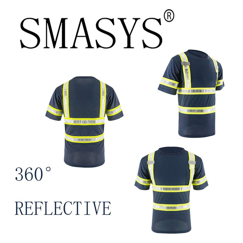 SMASYS Reflective Shirts - High Visibility Short Sleeve T Shirts ANSI with Pockets and Reflective Tape for Men,Women 5X-Large Yellow-navy