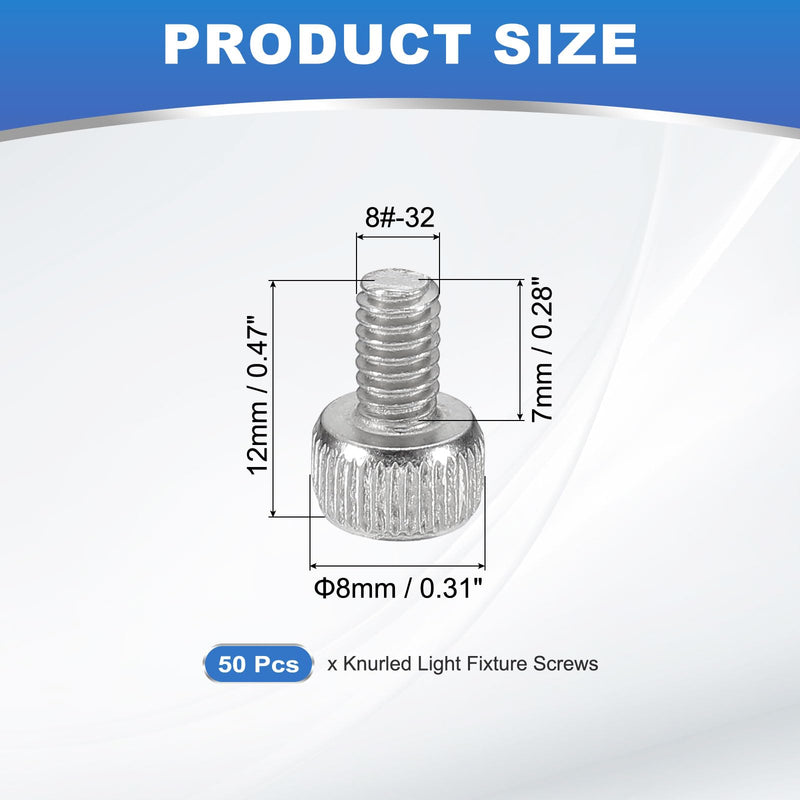 [Australia - AusPower] - PATIKIL 8#-32x7mm Knurled Light Fixture Screws, 50pcs Flat Tip Metal Bolts Grip Knobs Fasteners Slotted Screw Thumb Screw for Lighting Furniture Electronic Mechanical, Nickel Tone 8mm 7x8mm 