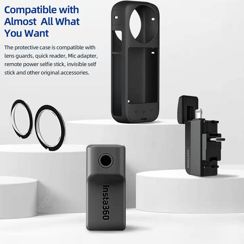 [Australia - AusPower] - Sticky Lens Guard Set Silicone Case Screen Protector for Insta360 X3 X 3 Accessories Kit Anti-scratch Tempered Glass Protective Film Soft Bag Sleeve Cover 