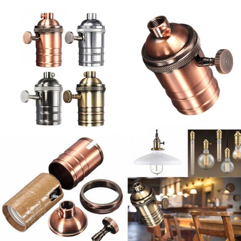 Retro Lamp Holder Edison Antique Aluminum Pendant Lamp Holder with Rotary Switch for E26/E27 Lighting Appliances DIY (Green Bronze)