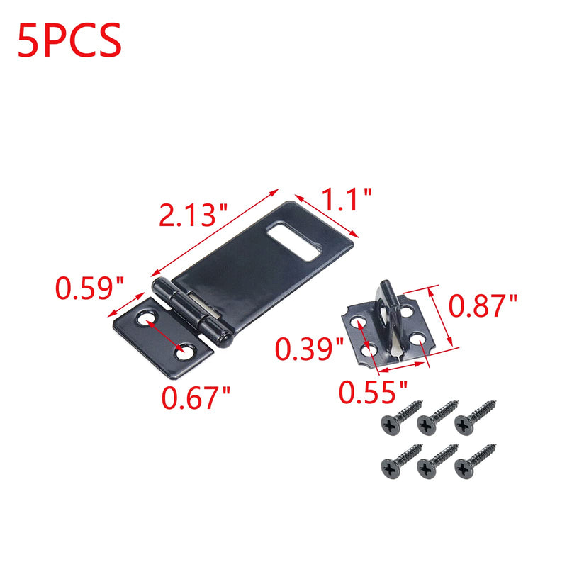 [Australia - AusPower] - 2-Inch Door Locks Hasps Iron Padlock Latch Lock Hardware Black Gate Locks Hasp Latch with Screws Pack of 5 2" 
