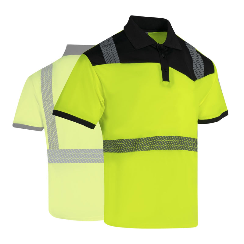 Hi Vis Safety Polo Shirts for Men 2 Pack Class 3 Reflective High Visibility Work Construction Short Sleeve T Shirts 4X-Large Yellow