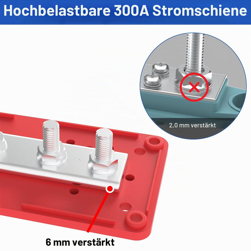 Heavy Duty Range Bus Bar 300A 12V Power Distribution Block with 5/16 Inch (M8) 4-Post Terminal Block with Cover for Automotive, Marine, Battery System (Black & Red) 300A-5/16''(M8) Black & red