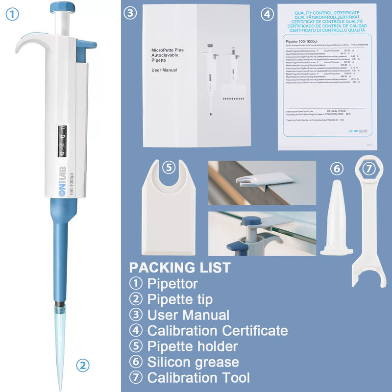 [Australia - AusPower] - ONiLAB Lab Micropipette, Adjustable Volume Single Channel Pipettors,50-200ul, 50-200ul 