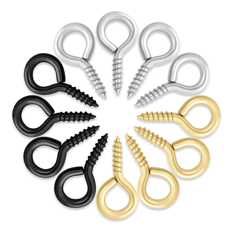 [Australia - AusPower] - #3 x 7/8" (0.87 Inch) Screw Eyes, Screw in Eye Hooks for Securing Cables Wires, Self Tapping Screws Eye Bolts for Indoor & Outdoor Use, Gold, 100 PCS #3 x 7/8" 