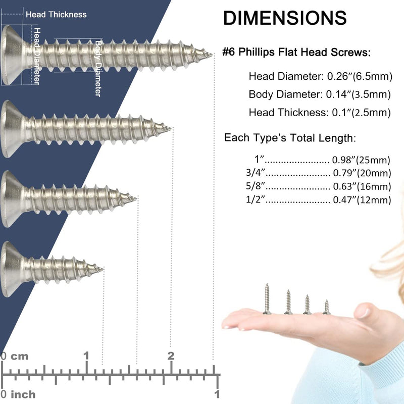 [Australia - AusPower] - Wood Screws - 120PCS Flat Head Phillips Screws, 304 Stainless Steel Screw with Adjustable Wood Countersink Kit (#6 x 3/4") #6 x 3/4" 