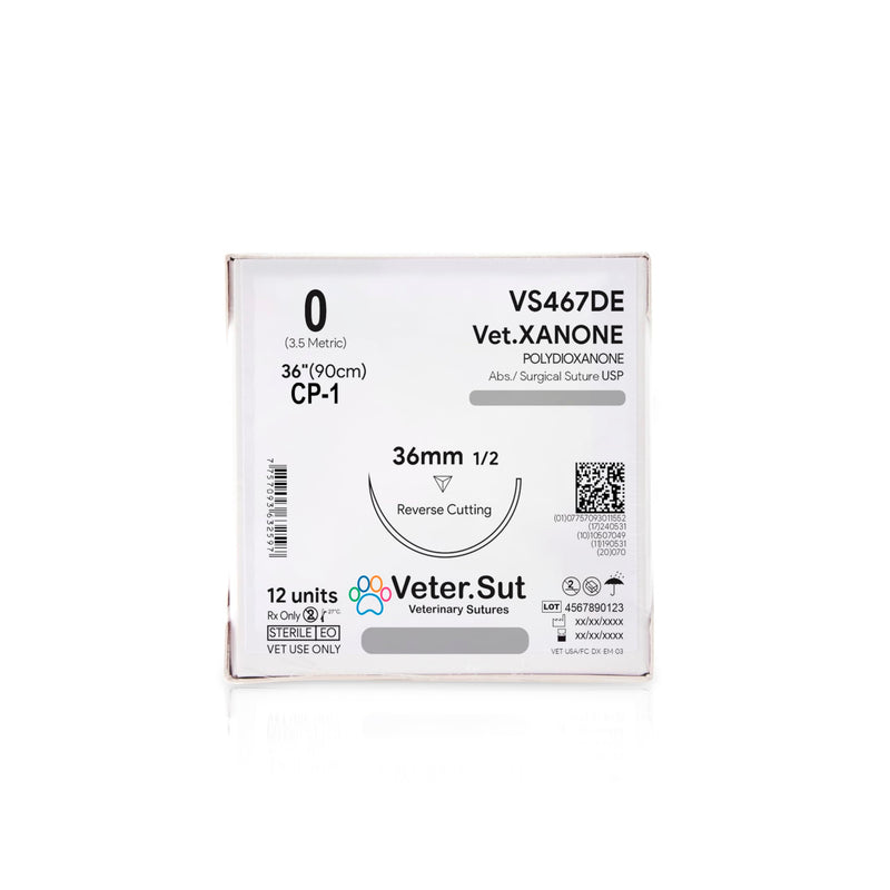 [Australia - AusPower] - VeterSut VetXANONE Absorbable Polydioxanone Surgical Suture USP Size 0, (CP-1) 1/2 36mm Reverse Cutting Needle, 36 Inches (90 cm), 12 Count, Veterinary Use Only 