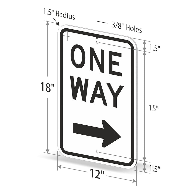 One Way Sign, One Way Sign with Right Arrow 18x12 3M Engineer Grade Reflective Rust Free .63 Aluminum, Easy to Mount Weather Resistant Made in USA by SmartSign 12" x 18" 3M EG Reflective Aluminum