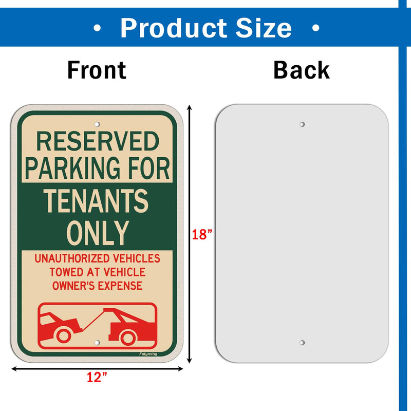 2 Pack Reserved Parking Sign Tenants Only Sign 18 x 12 Inches Reserved Parking For Tenants Unauthorized Vehicles Towed Signs Metal Reflective Sturdy Rust Aluminum Weatherproof Easy Mounting