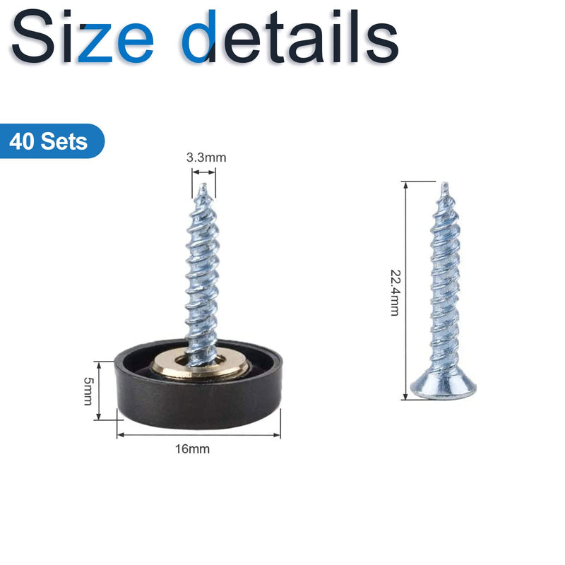 [Australia - AusPower] - Mirror Screws, 40 Sets 16mm 304 Stainless Steel Thicken Mirror Nails with Decorative Caps Covers, Black 