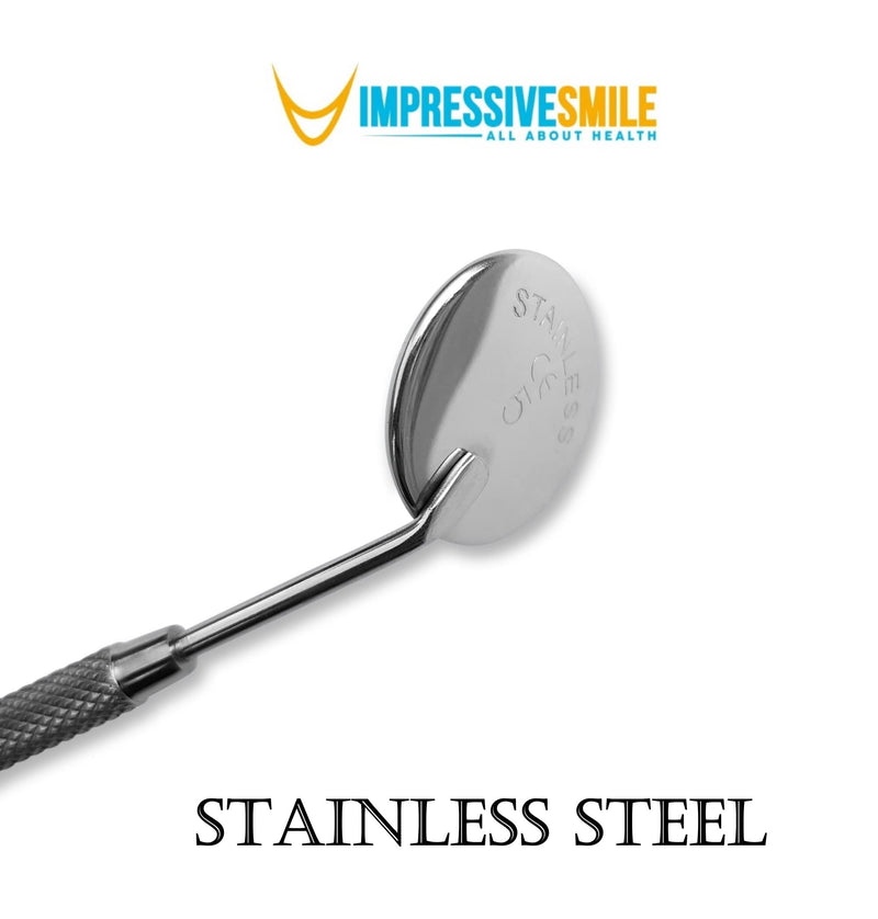 [Australia - AusPower] - Stainless Steel Dental Mirror #5 with Handle 6.5", Dentist Tool for Teeth Cleaning Inspection, Eyelash Extensions Mirror, Inspect Instrument for Makeup 